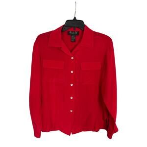 Miracle Silk Red Button Up Shirt Stain Repellent Bold Statement Top S